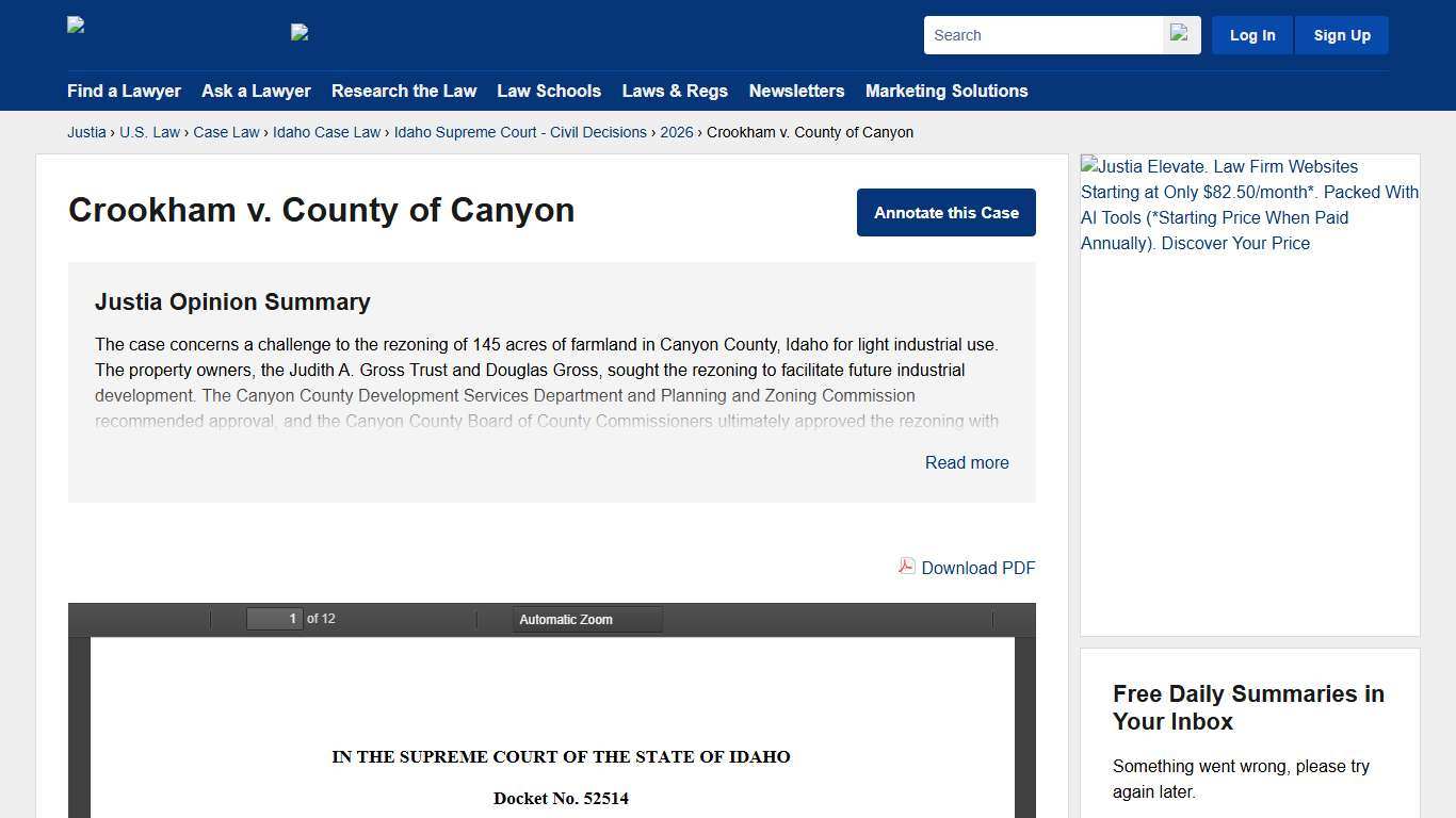Crookham v. County of Canyon :: 2026 :: Idaho Supreme Court - Civil Decisions :: Idaho Case Law :: Idaho Law :: U.S. Law :: Justia