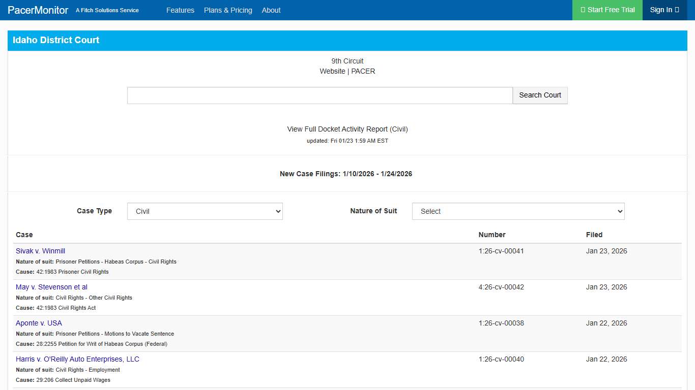 Idaho District Court Information Page